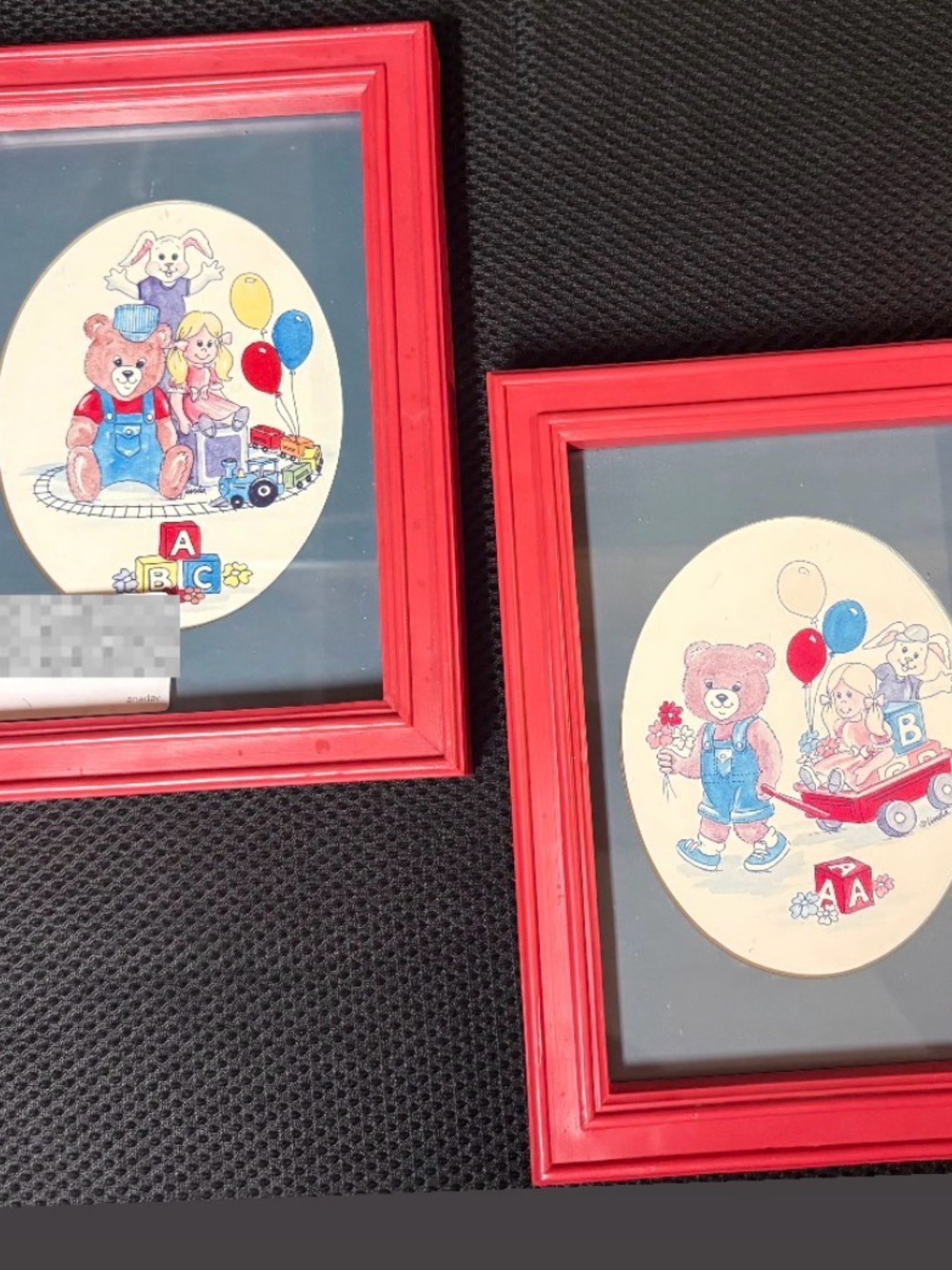 Playful Red Teddy Bear Nursery Wall Art - Set of 2